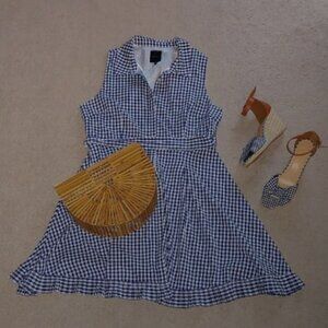 Alex Marie Blue Gingham Midi Shirt Dress Sz 18